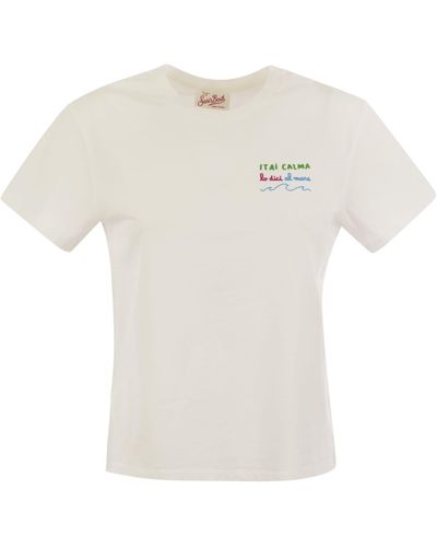 Mc2 Saint Barth Emilie T -Shirt mit Stickerei auf der Brust - Weiß
