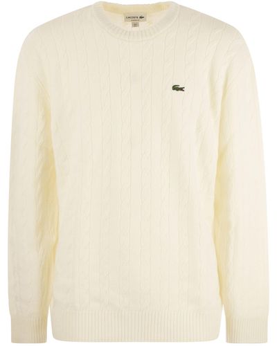 Lacoste Plaited Wool Crew Neck Sweater - Natural