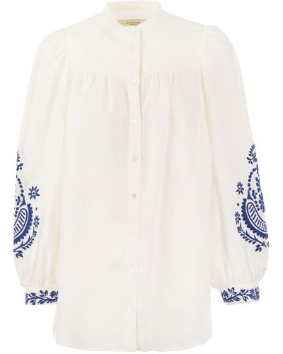 Weekend by Maxmara Carnia Linen Cloth Shirt con ricamo - Bianco