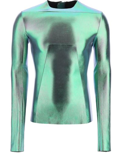 Rick Owens Edfu Top In Iridescent Stretch Leather - Green
