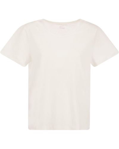 Majestic Camiseta de cuello de la tripulación en lino y manga corta - Blanco