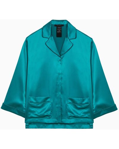 Max Mara Pianoforte Silk Satin Pajama Shirt - Blue