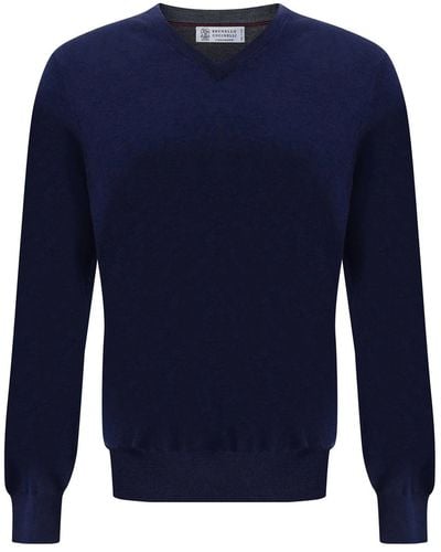 Brunello Cucinelli Suéter de cuello de V - Azul