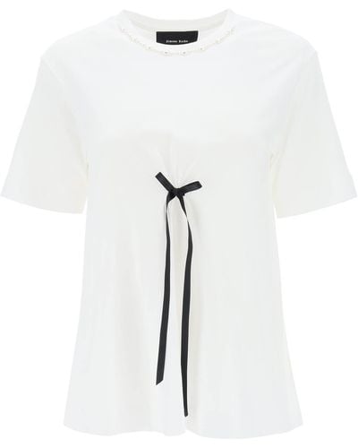 Simone Rocha Ein Linien -T -Shirt mit Bogendetails - Blanco