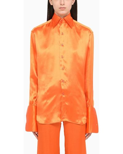 Woera Orange Silk Regular Shirt