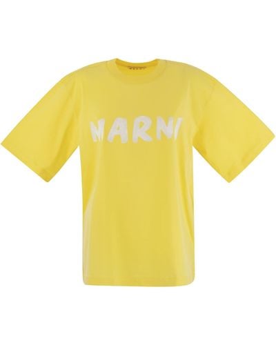 Marni Cotton Jersey T -Shirt mit -Druck - Gelb