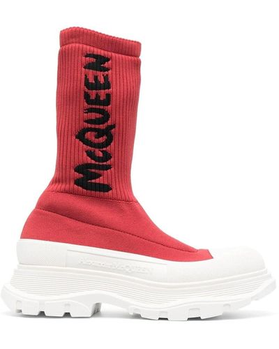 Alexander McQueen Sock-style Logo-print Boots - Red