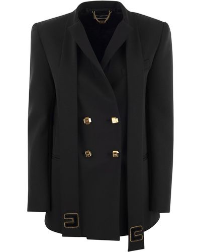 Elisabetta Franchi Double-Breasted Crêpe Jacket With Scarf - Black