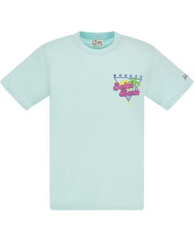 Mc2 Saint Barth Cotton T -shirt Met Sb Summer Print - Blauw