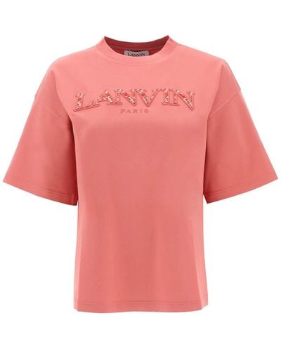 Lanvin T Shirt Oversize Con Logo Curb - Rosa