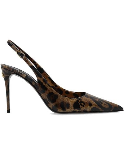Dolce & Gabbana Zapatos de tacón con tira trasera y estampado de leopardo - Marrón