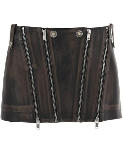 Dion Lee Micro Gonna Biker In Pelle - Nero