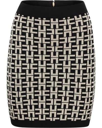 Elisabetta Franchi Viskose Logo Jacquard Minirockirt - Schwarz