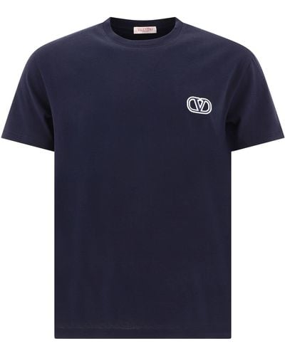 Valentino T -Shirt mit V Logo Signature Patch - Blau