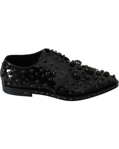 Dolce & Gabbana Brogue Schuhe aus schwarzem Leder mit Kristallen