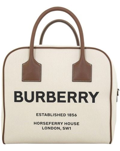 Burberry Cube Horseferry Canvas Satchel Bag - White