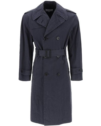 Maison Margiela Double Breasted Trench Coat In Cotton - Blauw