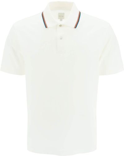 Paul Smith 'signature Stripe' Collar Polo Shirt - Wit