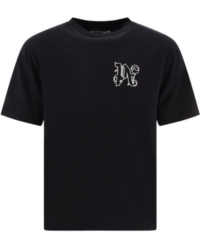 Palm Angels Black Monogram Crew Neck T -Shirt - Schwarz