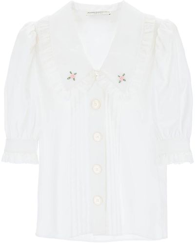 Alessandra Rich Alessandra reichhaltiges Hemd mit gestickten Kragen - Blanco
