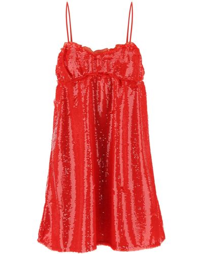 Ganni Pailletten Mini -jurk - Rood