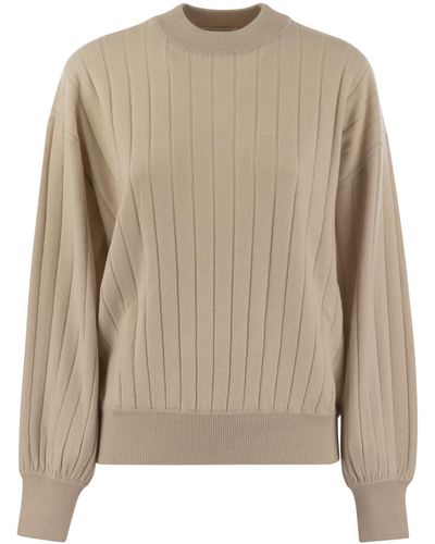 Brunello Cucinelli Cashmere V Neck Sweater Met Ketting - Naturel