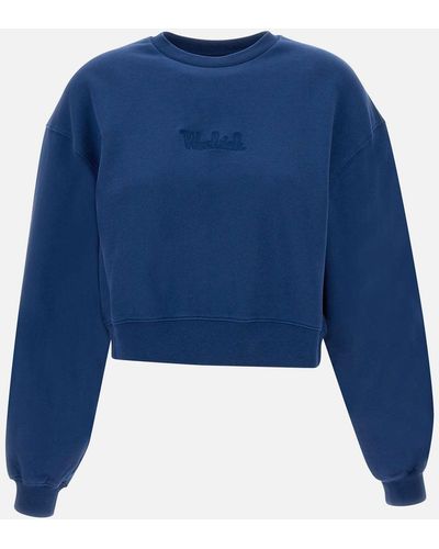 Woolrich Blaues Logo-Sweatshirt Aus Baumwollfleece