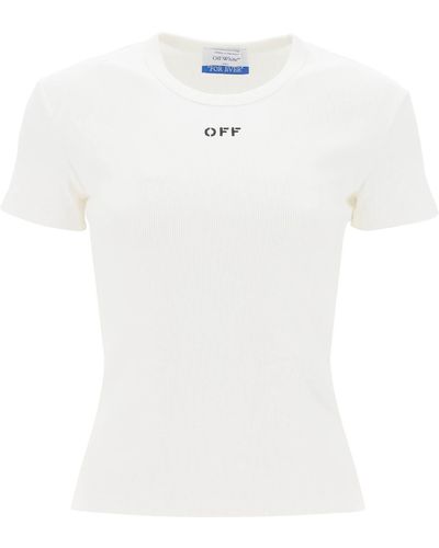 Off-White c/o Virgil Abloh T-shirt à côte blanc avec broderie hors de la broderie