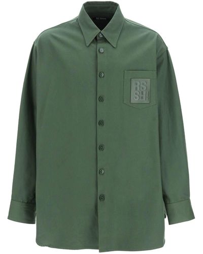 Raf Simons Oversized Denim Shirt With Logo Patch - Green