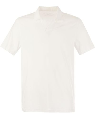 Fedeli Cotton Polo Shirt With Open Collar - White