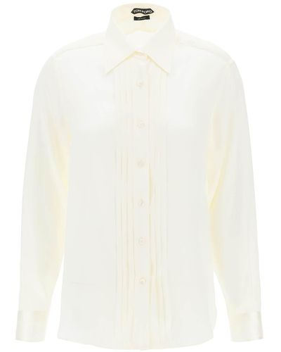 Tom Ford Silk Charmeuse Blouse Camisa - Blanco