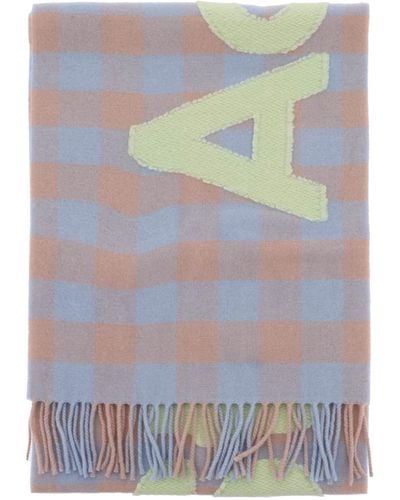 Acne Studios "Checked Scarf With Logo Pattern" - Blue