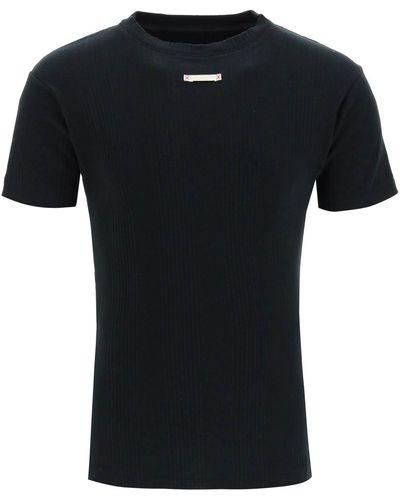 Maison Margiela Camiseta de algodón acanalado de - Negro