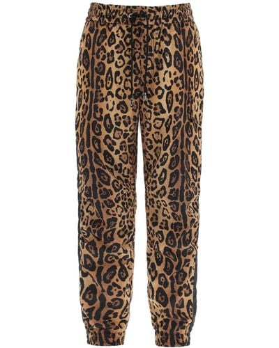 Dolce & Gabbana Leopard Print Nylon Jogger Pants Voor - Naturel