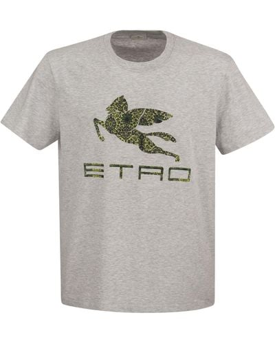 Etro T-Shirt With Logo And Pegasus - Gray