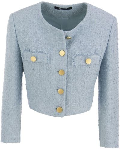 Tagliatore Rosy Cropped Tweed Chaqueta - Azul