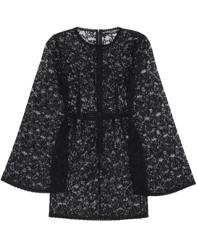 Dolce & Gabbana Mini Dress In Floral Openwork Knit - Zwart