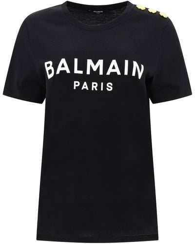 Balmain Eco-responsible cotton T-shirt with logo print - Schwarz
