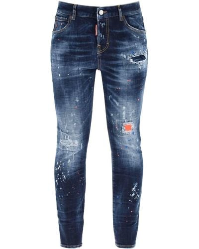 DSquared² Dunkler Neonspritzwaschung 642 Jeans - Blau