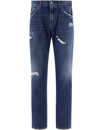 Dolce & Gabbana Jeans à jambe droite avec des détails déchirés - Bleu