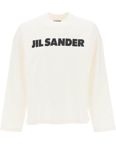 Jil Sander Langarm T -Shirt mit Logo - Weiß