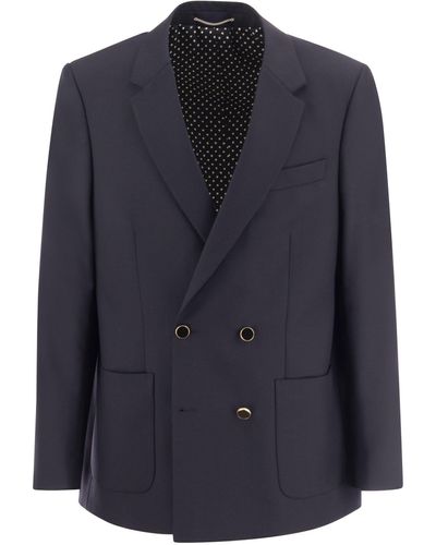 PT Torino Double Breasted Jacket In Wool Blend - Blauw