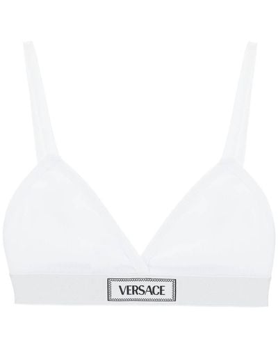 Versace '90s Logo Geribbeld Bralette - Wit