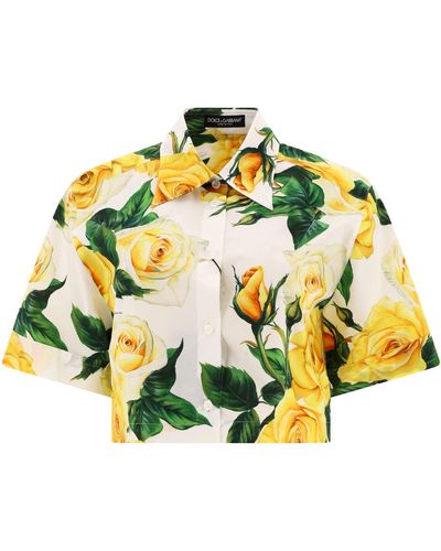 Dolce & Gabbana Camisa recortada de con estampado de rosas - Metálico