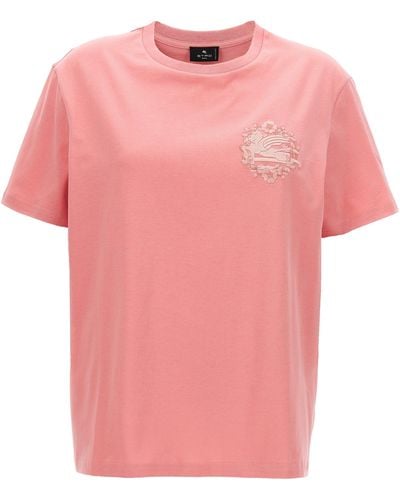 Etro Logo Borduurwerk T -shirt - Roze