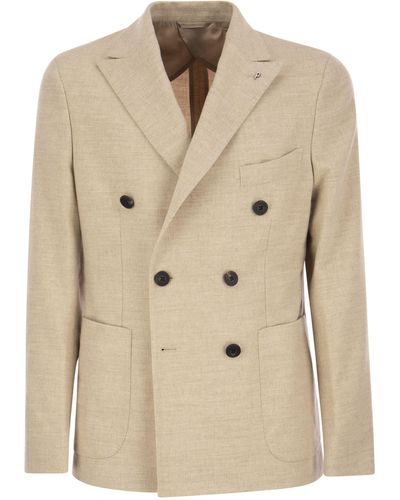 Peserico Wool And Viscose Double-Breasted Blazer - Natural