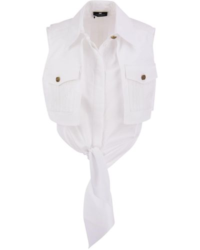 Elisabetta Franchi Cropped Shirt mit Spitzenmuster - Weiß