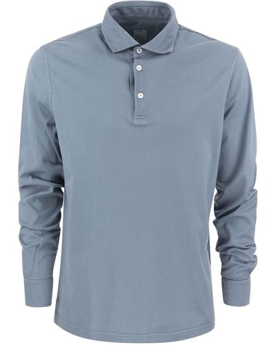 Fedeli Long Sleeved Cotton Polo Shirt - Blue