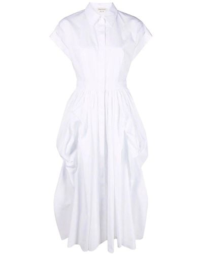 Alexander McQueen Vestido de Midi de algodón - Blanco
