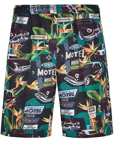 Givenchy Motel Print Silk Shorts - Blau